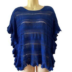 INC International Concepts Blue Knit & Crocheted Pullover Sweater Boho Y2K